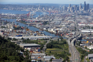The Duwamish River industrial corridor that leads and dumps  to Elliot Bay